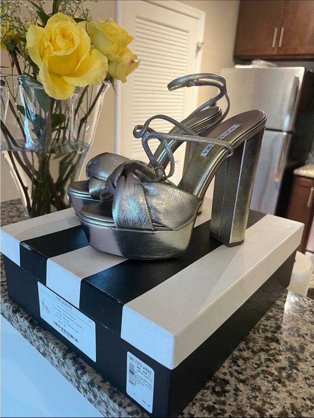 Aquazurra Olie Plateau Metallic Silver Platform Sandals